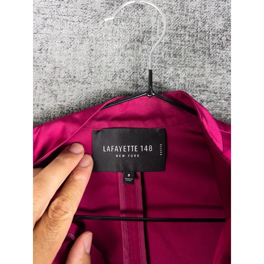 Lafayette 148 Jacket Womens 8P Fuchsia Full Zip Collarless Solid Minimalist